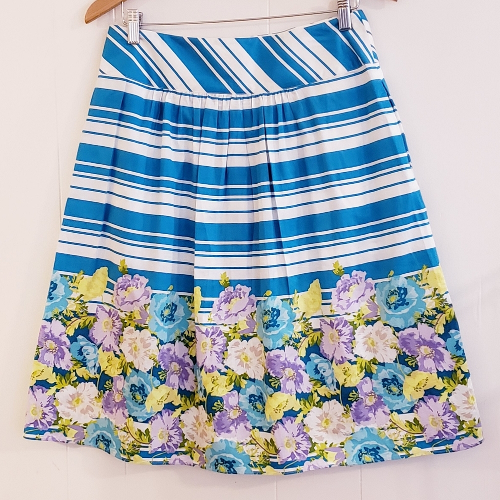 Talbots Women Skirt Size 6 Blue White Stripe Flora